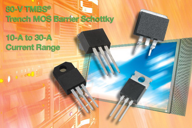 Vishay新型80V TMBS&reg; Trench MOS勢(shì)壘肖特基整流器