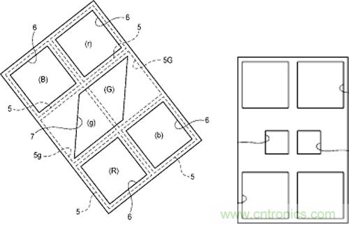 左：新型傳感器的相位差檢測單元結(jié)構(gòu)，右：富士現(xiàn)有混合式傳感器的相位差檢測單元結(jié)構(gòu)
