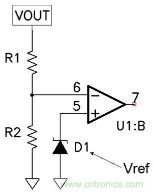 輸出精度是分壓器比、基準精度和誤差放大器補償?shù)暮瘮?shù)