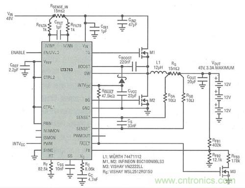 圖4：3. 3A電流、6節(jié)電池(36V)SLA電池充電器