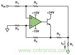 圖1. 改進型Howland電流源驅動接地負載。