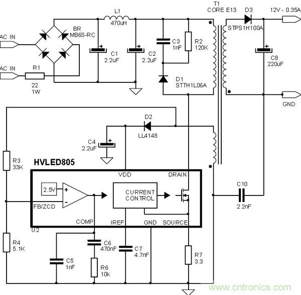 首個最簡單、器件最少的LED驅(qū)動電路設計