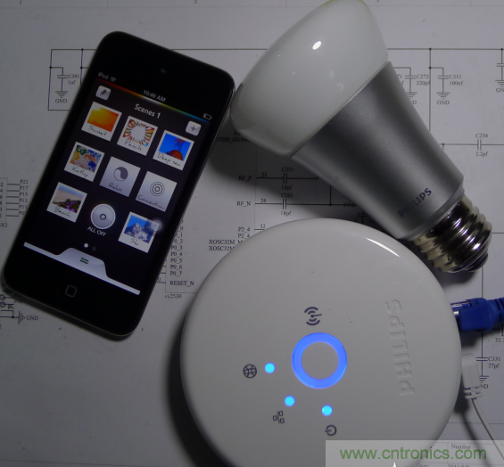 三個(gè)組合（控制盒、Hue 燈泡、iOS 的 APP）