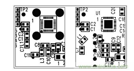 圖中所示為兩種不同的PCB布局，其中一種布局的元件排列方向不合理（L1和L3），另一種的方向排列則更為合適。