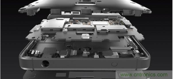 手機(jī)的內(nèi)部結(jié)構(gòu)，其中決定手機(jī)堅(jiān)固程度的部分就是邊框與骨架