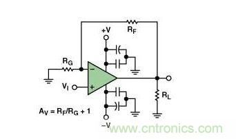 典型的運(yùn)算放大器電路，(a)原設(shè)計(jì)圖，(b)考慮寄生效應(yīng)后的圖