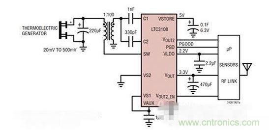 LTC3108 電源芯片優(yōu)化用于從熱電設備收集能量。
