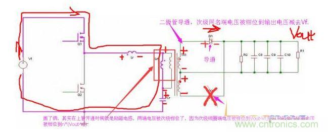 上管開通，注意諧振電感、勵磁電感、諧振電容的正負