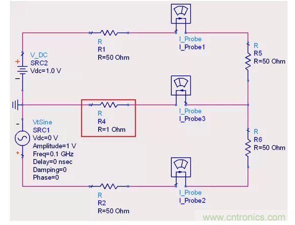 【導讀】說實話，這個問題也對高速先生造成了困擾。一直都會有人問回流的交疊是否會造成信號之間的干擾，比如平面的上下走線重疊，回流路徑一樣時。通常會有這么幾種回答！  1.趨膚效應導致電流并沒有相交；  但是在1.2mil的銅厚的情況下，10MHz以上的信號才會出現(xiàn)明顯的趨膚效應?？磥磉@個解釋并不合理。  2.信號在介質(zhì)中傳遞，電磁場的耦合才會造成串擾；  這個說法沒錯，但是還是不能解開心中對電流走在同一條路徑上時，會不會造成相互之間干擾的問題。  讓我們來做以下實驗，搭建一個拓撲如圖1所示： 1 圖1  環(huán)路1由一個DC1.0V供電，表示我們的受干擾線，電流表1測量路徑1上的電流。  環(huán)路2由一個100MHz的AC1.0V供電，表示我們的干擾源，電流表2測量路徑2上的電流。  電流表3測量回流路徑上的電流。  這樣一個結(jié)構(gòu)，得到的結(jié)果是如何呢？如圖2所示： 2 圖2  可以看到，我們的被干擾源就是一個干凈的直線，雖然環(huán)路1和環(huán)路2在回流路徑上電流交疊，但是他們相互之間并不影響。其實這不就是基爾霍夫定律嗎。  有人會試圖從電磁場的角度來否定基爾霍夫定律在這里的正確性，&ldquo;回流路徑也會產(chǎn)生電磁場，這些電磁場會與其他的回流路徑相互影響&rdquo;。但事實上是，回流路徑與回流路徑之間是沒有耦合途徑的，他們在同一個平面上，沒有容性耦合，也沒有感性耦合。  那么是否回流就不會影響我們的信號質(zhì)量了呢？當然是會影響的。  其實在圖1的實驗中，筆者討了個巧，將地平面各個短路點之間的阻抗當成了0，但實際上，地平面的各個不同的點之間是有轉(zhuǎn)移阻抗的。讓我們模擬實際情況再看看圖3： 3 圖3  這時候我們假設(shè)我們的地平面是有1&Omega;電阻的。（當然這是為了實驗效果，實際上地平面阻抗并不會有這么大），結(jié)果如圖4： 4 圖4  是的，干擾出現(xiàn)了。這個干擾并不是來自于回流路徑之間的電流耦合，而是來自于我們地平面本身由于有轉(zhuǎn)移阻抗的存在，導致回流流經(jīng)地平面時，造成地平面并不是一個完美的0電平。  回流就是這樣干擾我們的信號的，也就是我們所說的地彈。