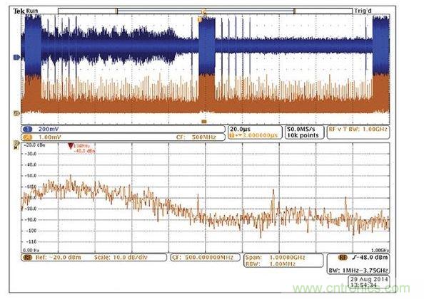 使用示波器模擬通道上的無源探針找出與射頻關聯(lián)的信號。