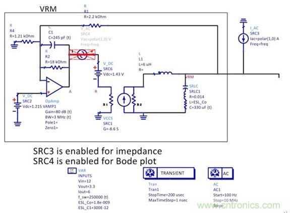 圖5：簡(jiǎn)化后的狀態(tài)空間平均模型顯示了誤差放大器電路、功率級(jí)跨導(dǎo)和輸出電容。