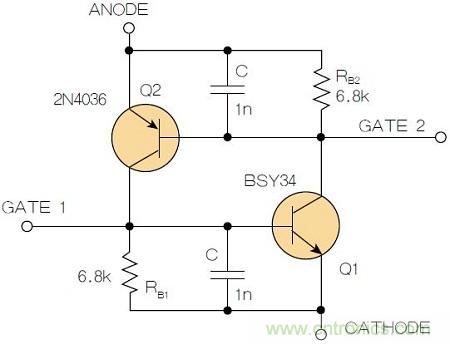 圖2：增加兩個電容值為1nF的SMD陶瓷電容器后，可以在&Delta;V達到10V的情況下防止導(dǎo)通。