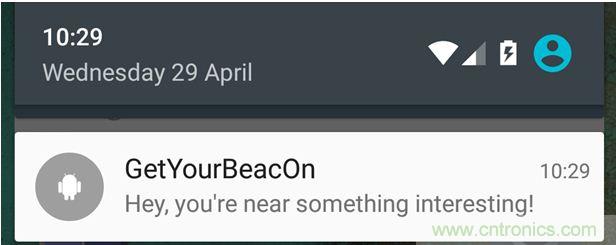 圖10 &ndash; 安卓系統(tǒng)通知，提示附近發(fā)現(xiàn)Beacon