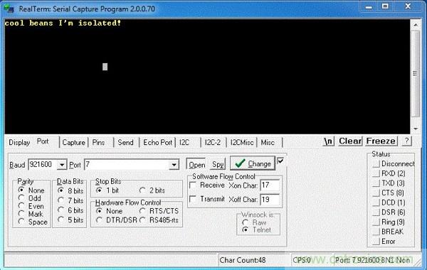  圖6：隔離型USB-to-UART轉換器的環(huán)回測試。