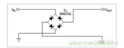 是一個(gè)橋式整流器，不論什么極性都可以正常工作，但是有兩個(gè)二極管導(dǎo)通，功耗是圖1的兩倍.