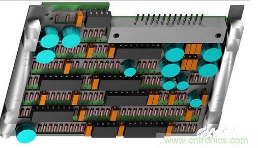 F-16戰(zhàn)斗機(jī)的雷達(dá)干擾裝置PCB，在所有的零組件下方有一個(gè)鋁制散熱器；千萬別讓機(jī)械工程師為了散熱器設(shè)計(jì)而自作主張布局PCB，以免犧牲電子能。