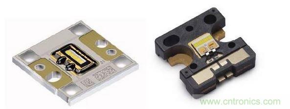 左圖為Osram汽車前大燈專用模組，右圖為Philips汽車前大燈專用模組。