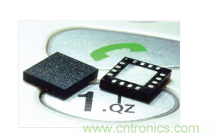  MEMS加速度計，封裝尺寸為4mm &times; 4mm &times; 1.45mm。