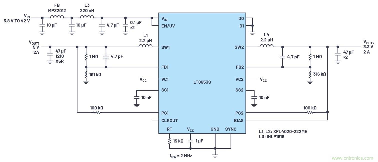 具有6.2 &micro;A靜態(tài)電流的雙通道、42 V、2 A、單片、同步降壓型Silent Switcher 2穩(wěn)壓器