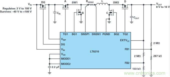 4開關(guān)降壓-升壓控制器，具備直通功能，可以消除開關(guān)噪聲